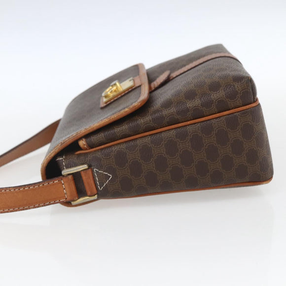 CELINE Macadam Canvas Shoulder Bag PVC Leather Brown Gold Auth SW1874