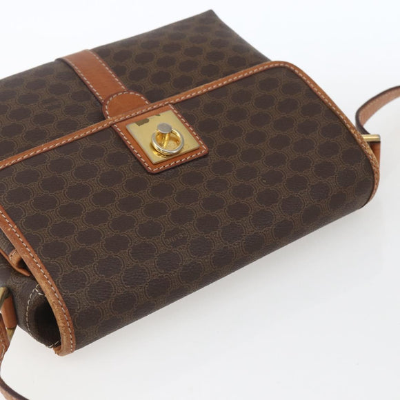 CELINE Macadam Canvas Shoulder Bag PVC Leather Brown Gold Auth SW1874