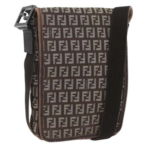 FENDI Zucchino Canvas Shoulder Bag Brown Auth SW1875