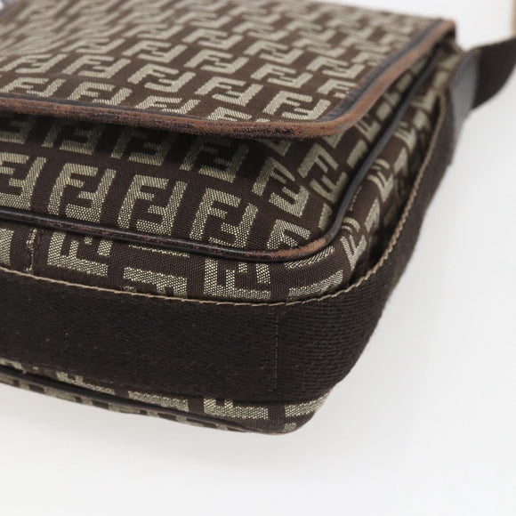 FENDI Zucchino Canvas Shoulder Bag Brown Auth SW1875
