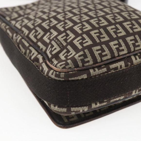 FENDI Zucchino Canvas Shoulder Bag Brown Auth SW1875