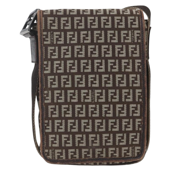 FENDI Zucchino Canvas Shoulder Bag Brown Auth SW1875