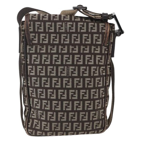FENDI Zucchino Canvas Shoulder Bag Brown Auth SW1875