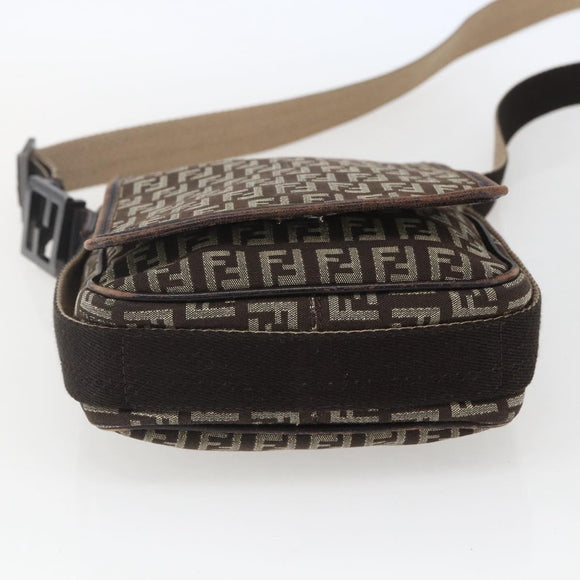FENDI Zucchino Canvas Shoulder Bag Brown Auth SW1875