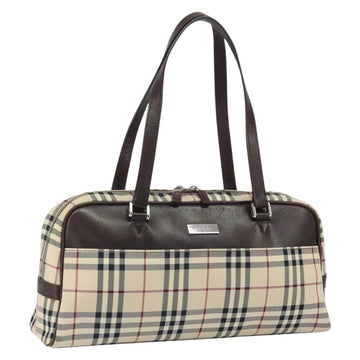 BURBERRY Nova Check Hand Bag Nylon Beige Silver Auth SW1878
