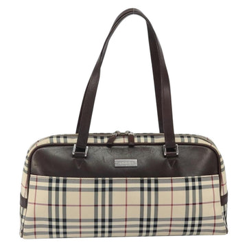 BURBERRY Nova Check Hand Bag Nylon Beige Silver Auth SW1878 - 0