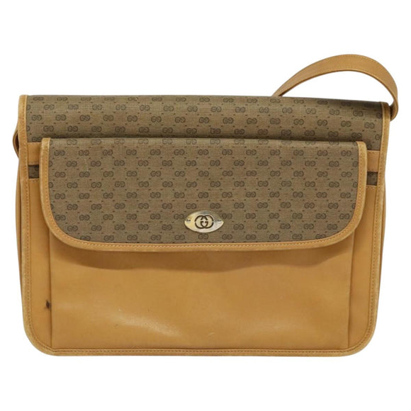 GUCCI Micro GG Supreme Shoulder Bag PVC Leather Brown Gold Auth sw188