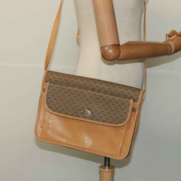 GUCCI Micro GG Supreme Shoulder Bag PVC Leather Brown Gold Auth sw188