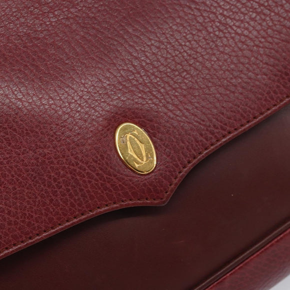CARTIER Must Line Shoulder Bag Leather Bordeaux Gold Auth SW1881