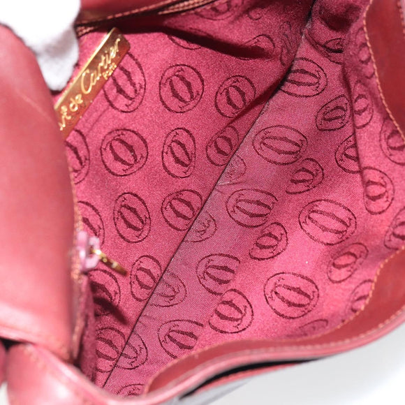 CARTIER Must Line Shoulder Bag Leather Bordeaux Gold Auth SW1881
