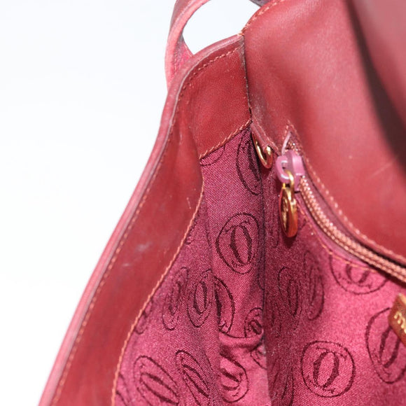 CARTIER Must Line Shoulder Bag Leather Bordeaux Gold Auth SW1881