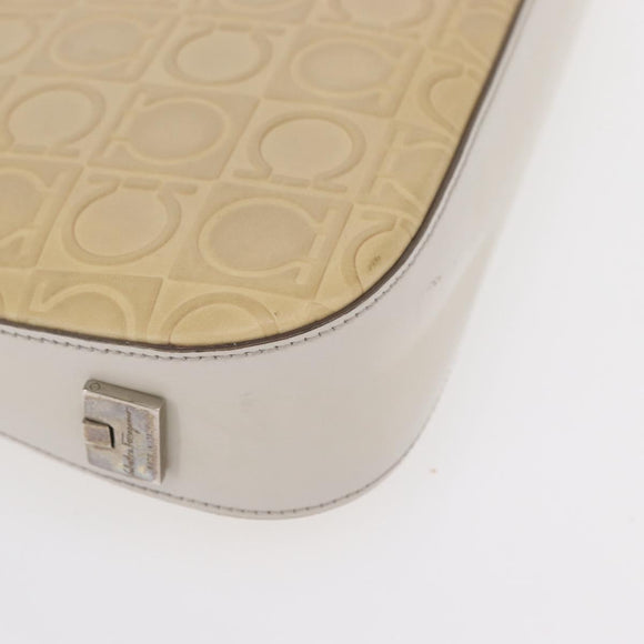 Salvatore Ferragamo Hand Bag Leather Beige Silver Auth SW1883