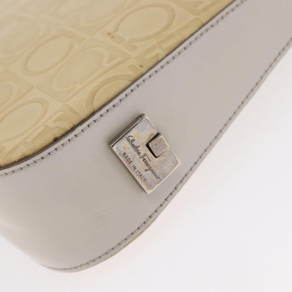 Salvatore Ferragamo Hand Bag Leather Beige Silver Auth SW1883