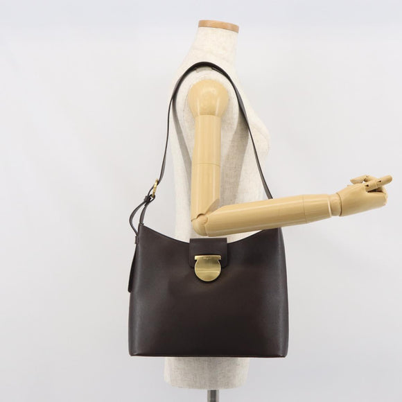Salvatore Ferragamo Umhängetasche Leder Braun Gold Auth SW1884