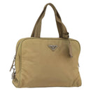 PRADA Hand Bag Nylon Beige Silver Auth SW1890-1