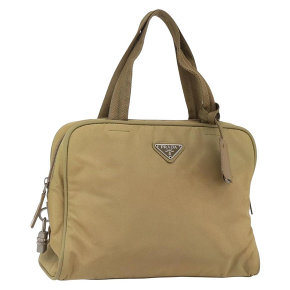 PRADA Hand Bag Nylon Beige Silver Auth SW1890