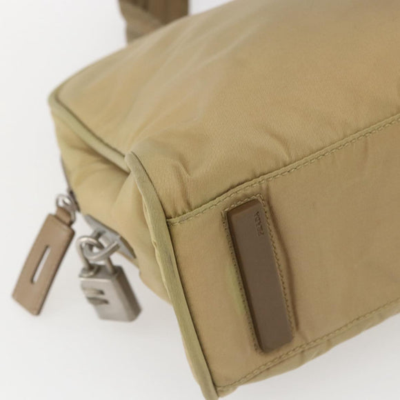 PRADA Hand Bag Nylon Beige Silver Auth SW1890