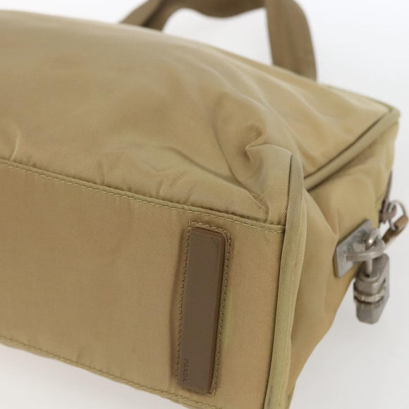 PRADA Hand Bag Nylon Beige Silver Auth SW1890