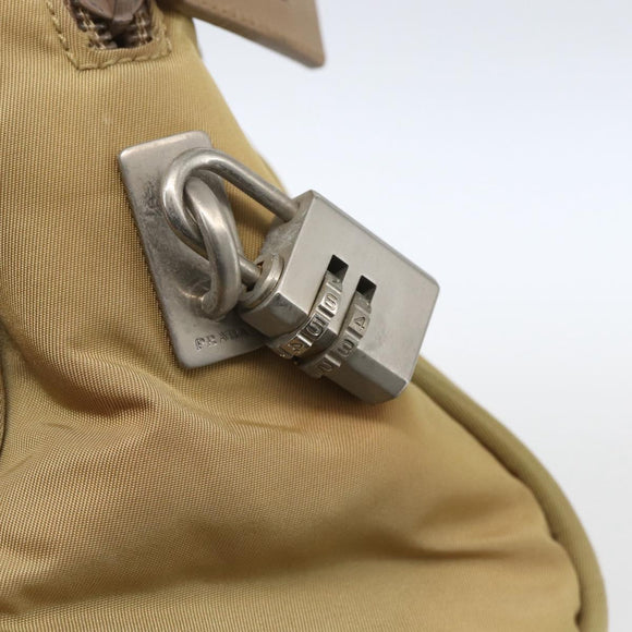 PRADA Hand Bag Nylon Beige Silver Auth SW1890
