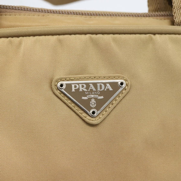 PRADA Hand Bag Nylon Beige Silver Auth SW1890