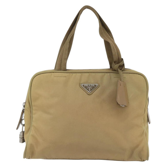 PRADA Hand Bag Nylon Beige Silver Auth SW1890