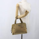 PRADA Hand Bag Nylon Beige Silver Auth SW1890-25