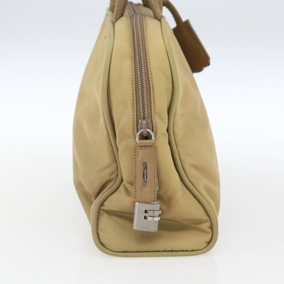 PRADA Hand Bag Nylon Beige Silver Auth SW1890