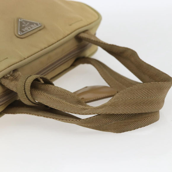 PRADA Hand Bag Nylon Beige Silver Auth SW1890