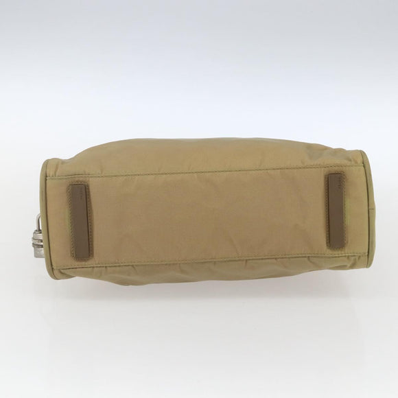 PRADA Hand Bag Nylon Beige Silver Auth SW1890