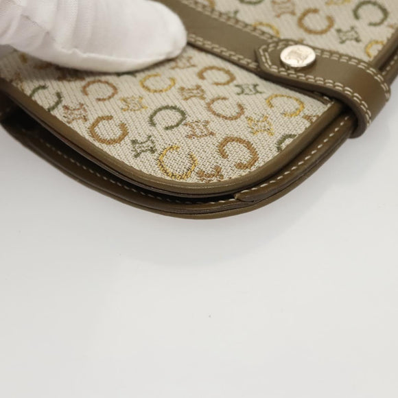 CELINE C Macadam Canvas Shoulder Wallet Khaki Auth sw190V