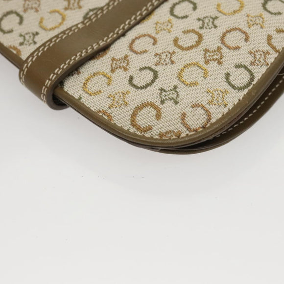 CELINE C Macadam Canvas Shoulder Wallet Khaki Auth sw190V