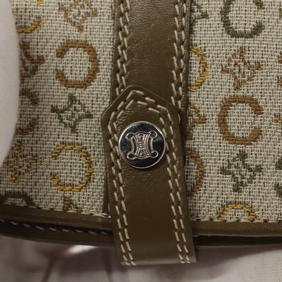 CELINE C Macadam Canvas Shoulder Wallet Khaki Auth sw190V