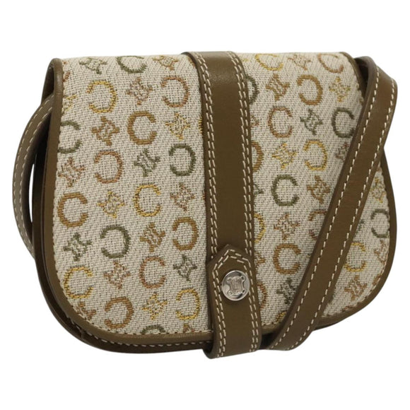 CELINE C Macadam Canvas Shoulder Wallet Khaki Auth sw190V
