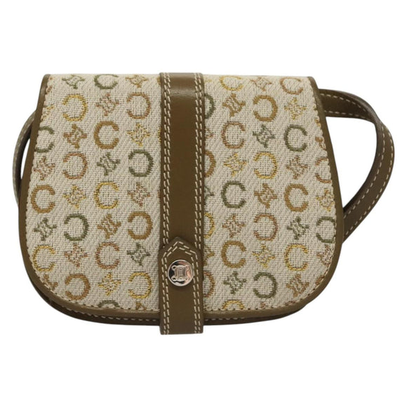 CELINE C Macadam Canvas Shoulder Wallet Khaki Auth sw190V