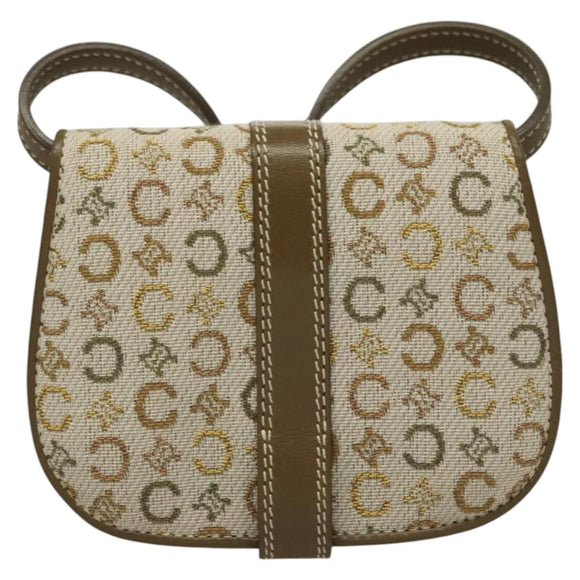 CELINE C Macadam Canvas Shoulder Wallet Khaki Auth sw190V