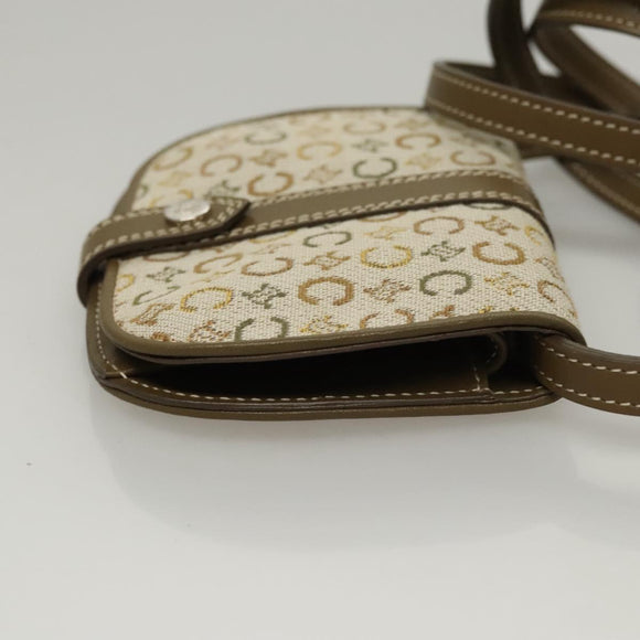 CELINE C Macadam Canvas Shoulder Wallet Khaki Auth sw190V