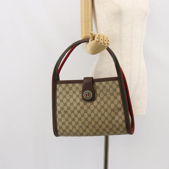 GUCCI GG Supreme Web Sherry Line Hand Bag PVC Beige Gold Auth SW1903