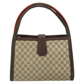 GUCCI GG Supreme Web Sherry Line Hand Bag PVC Beige Gold Auth SW1903 - 0
