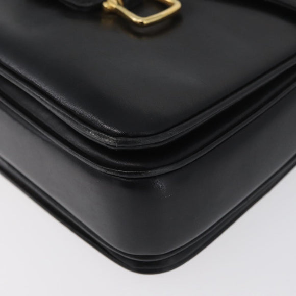 CELINE Horse Carriage Shoulder Bag Leather Black Gold Auth SW1908