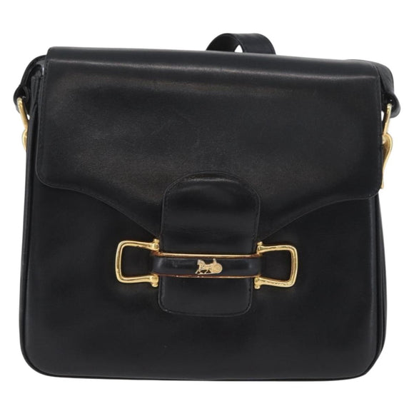 CELINE Horse Carriage Shoulder Bag Leather Black Gold Auth SW1908
