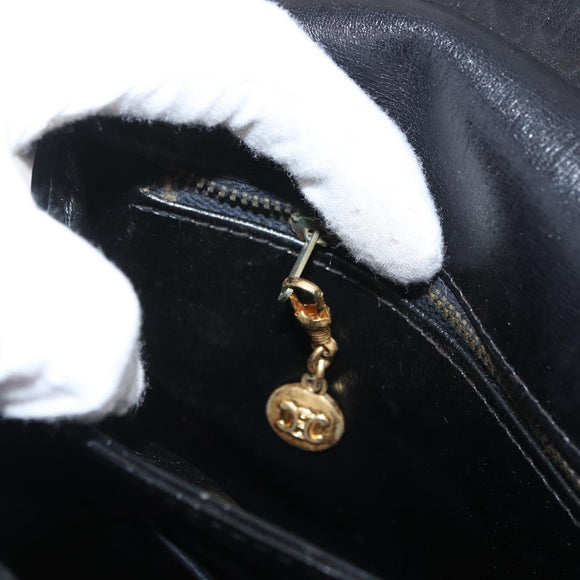 CELINE Horse Carriage Shoulder Bag Leather Black Gold Auth SW1908