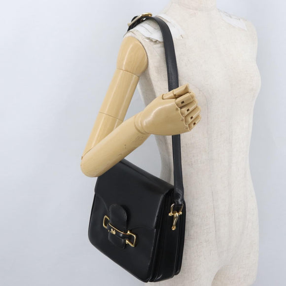 CELINE Horse Carriage Shoulder Bag Leather Black Gold Auth SW1908