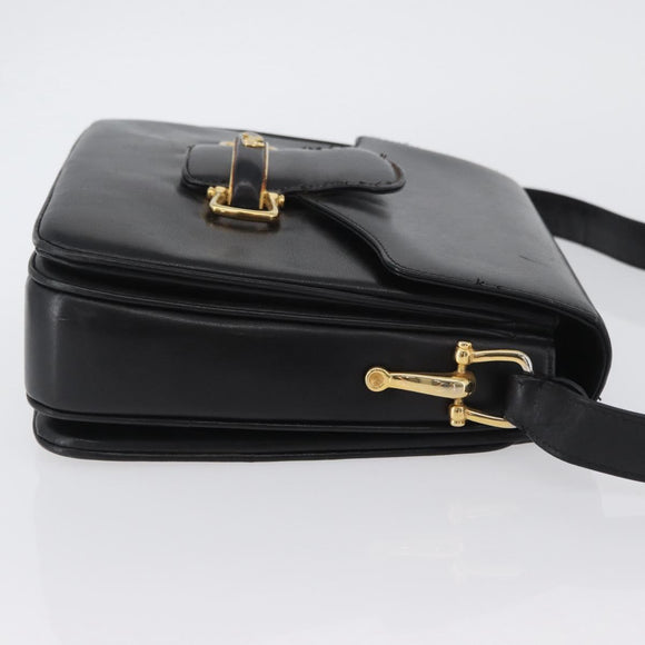 CELINE Horse Carriage Shoulder Bag Leather Black Gold Auth SW1908
