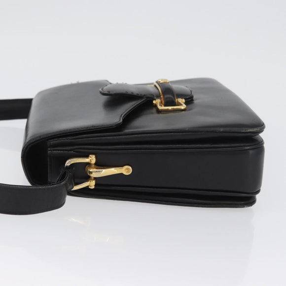 CELINE Horse Carriage Shoulder Bag Leather Black Gold Auth SW1908