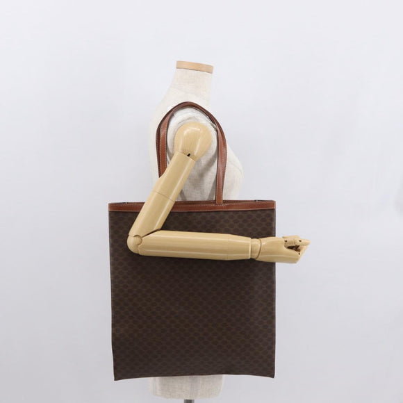 CELINE Macadam Canvas Tote Bag PVC Leather Brown Gold Auth SW1910