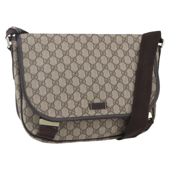 GUCCI GG Supreme Shoulder Bag PVC Beige Gold 201732 Auth SW1915