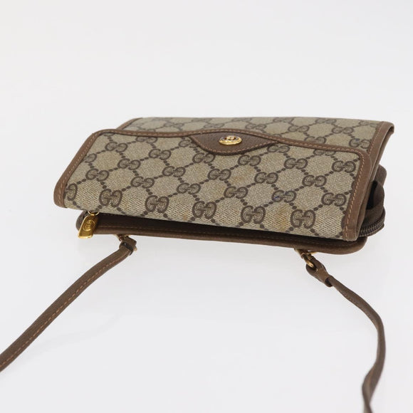 GUCCI GG Supreme Shoulder Bag PVC Beige Gold Auth SW1919