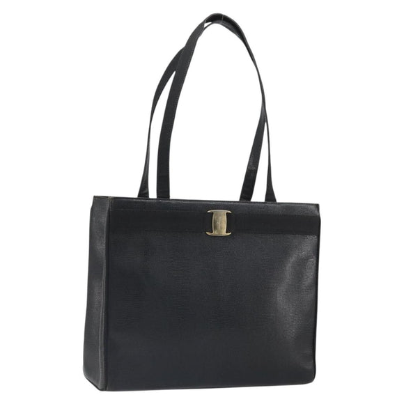 Salvatore Ferragamo Tote Bag Leather Black Gold Auth SW1922