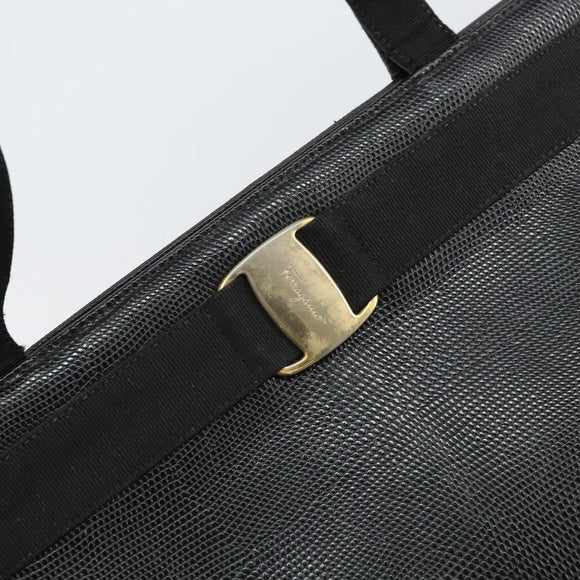 Salvatore Ferragamo Tote Bag Leather Black Gold Auth SW1922