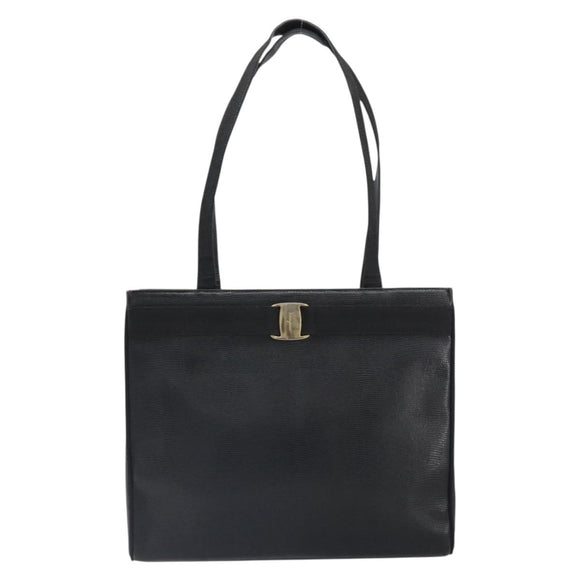 Salvatore Ferragamo Tote Bag Leather Black Gold Auth SW1922